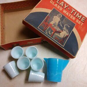 Vintage antique 1930's Akro Agate Play-Time glass water set excellent child size